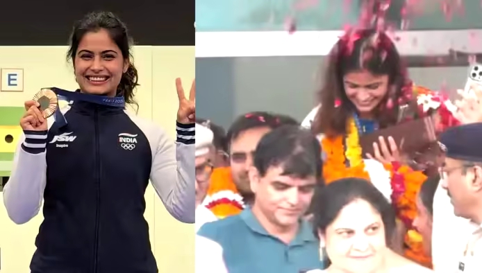 ओलंपिक डबल मेडलिस्ट Manu Bhaker का भव्य स्वागत